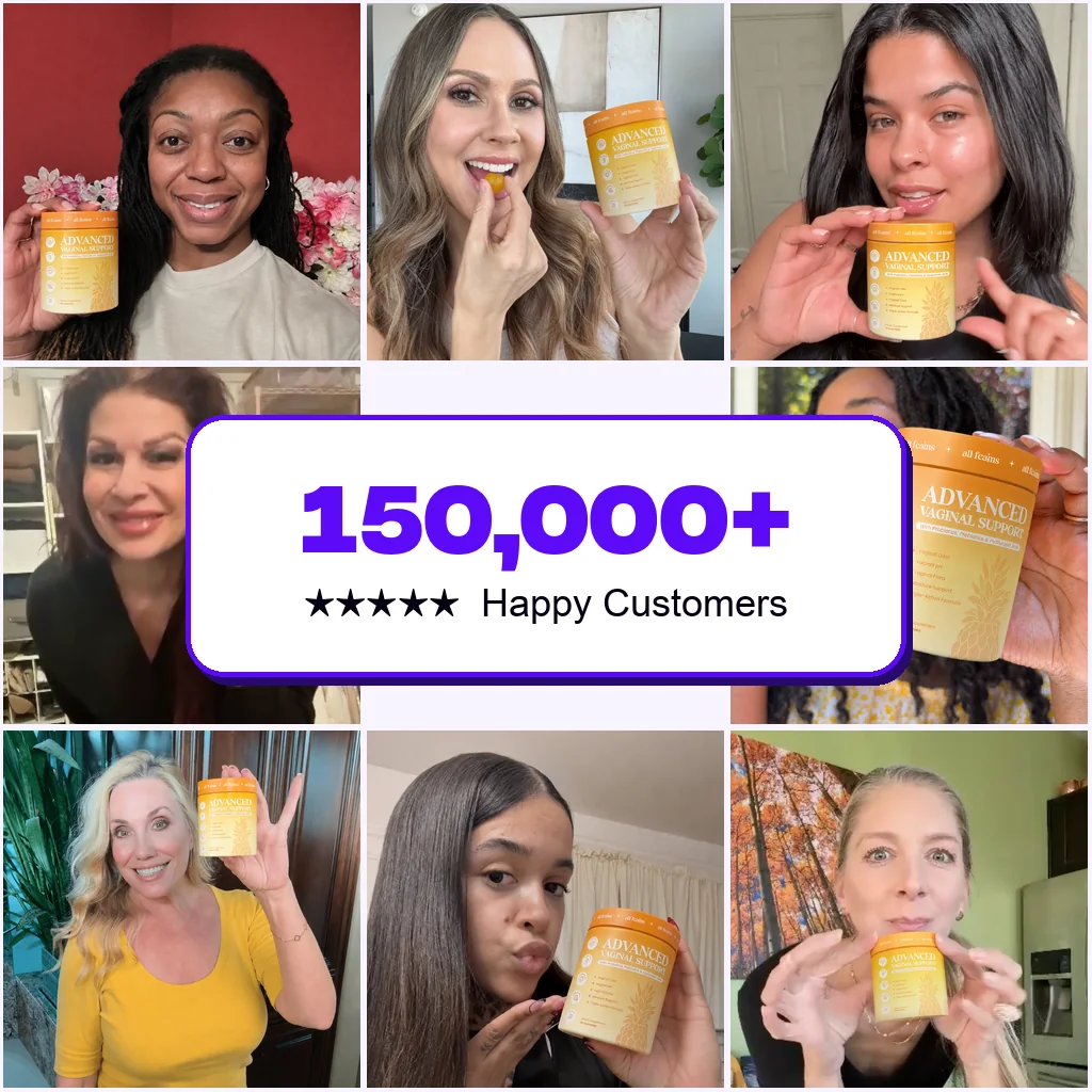 Collage of customers holding their jar of Advanced Vaginal Support