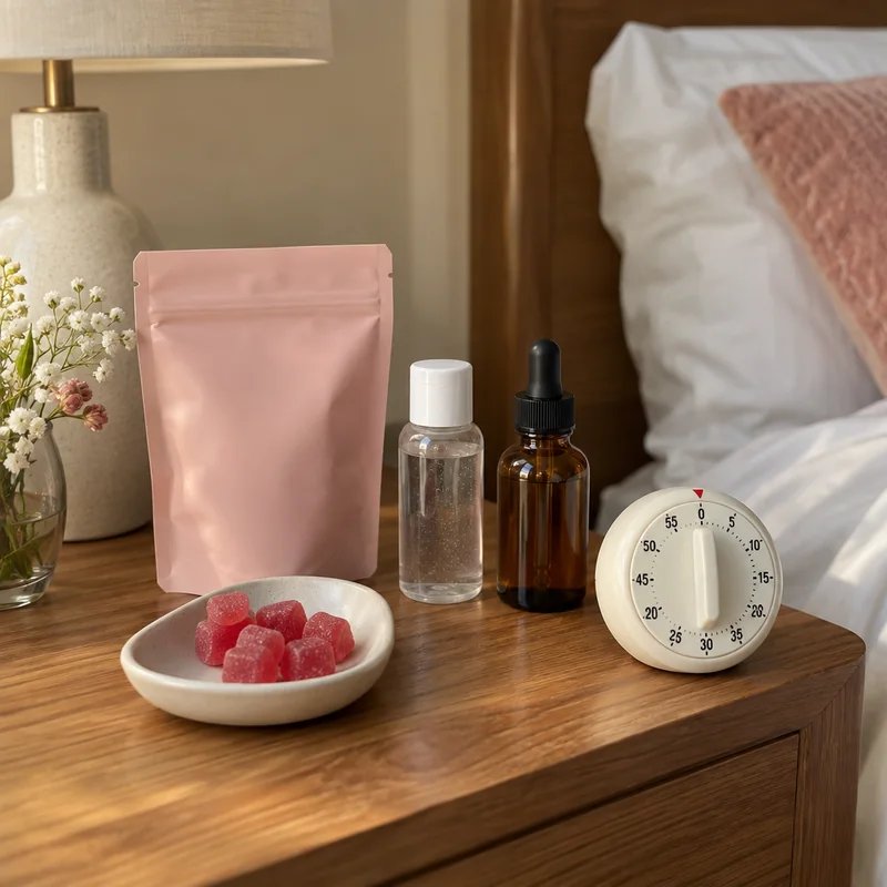Thirty-minute products on a nightstand