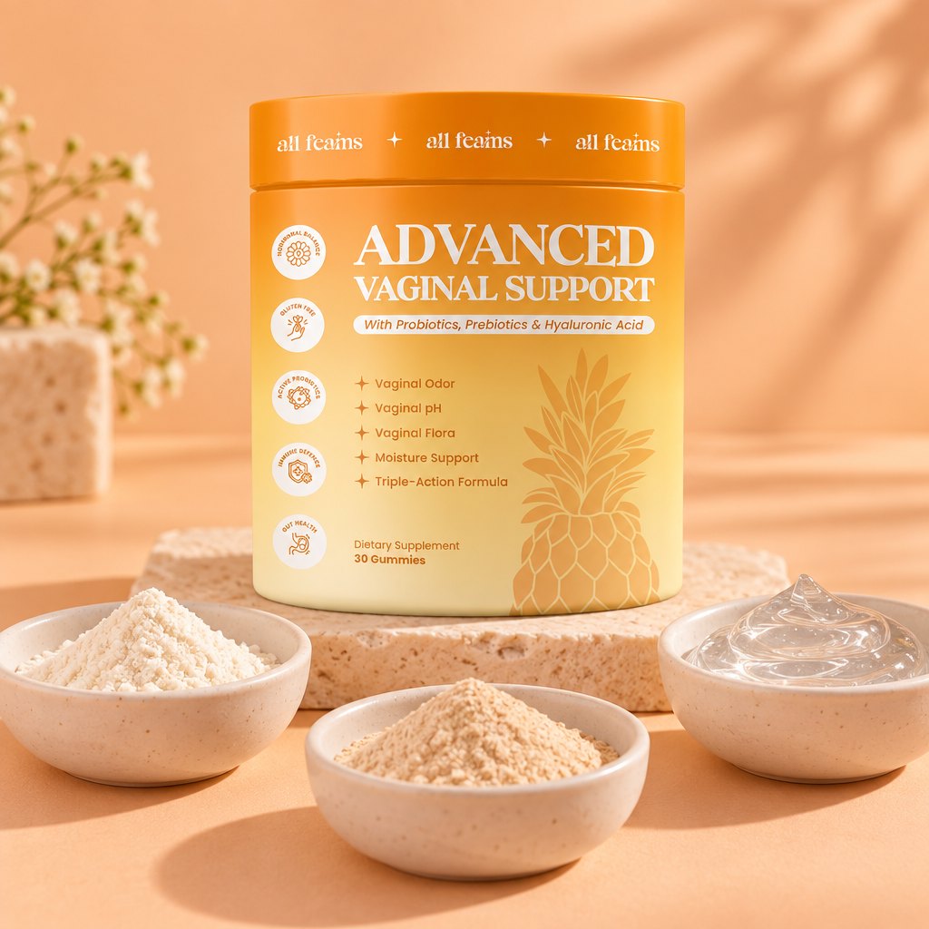 The jar with its three key ingredients: probiotics, prebiotics and hyaluronic acid