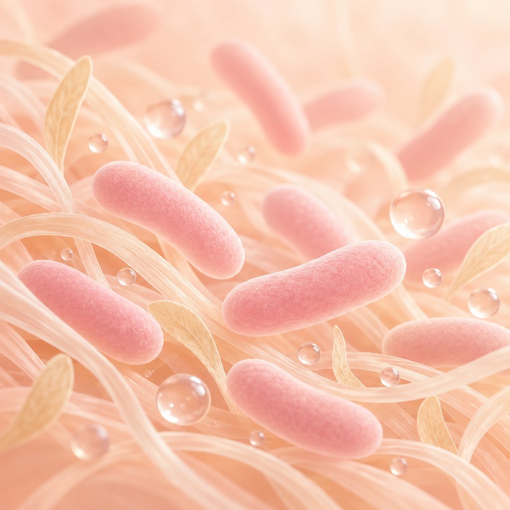Illustration of friendly lactobacilli and moisture droplets