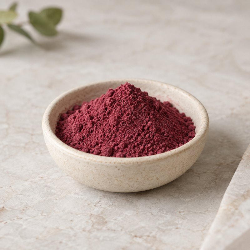 Illustration of a violet mineral powder in a stoneware dish